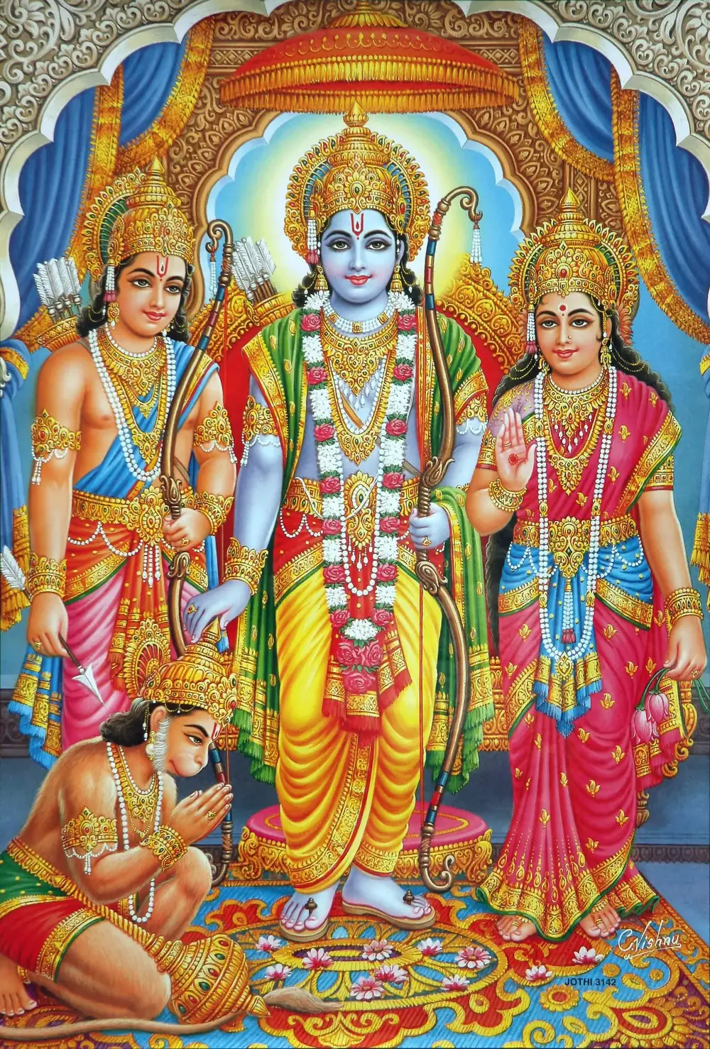 Hindu devotional artwork HIND-133, shown in a lit GRID frame