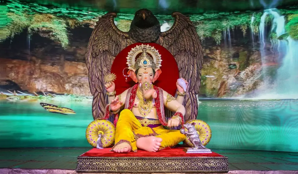Hindu devotional artwork HIND-17, shown in a lit GRID frame