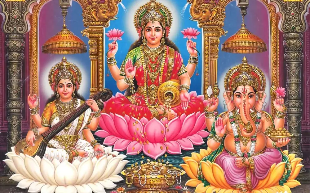 Hindu devotional artwork HIND-215, shown in a lit GRID frame