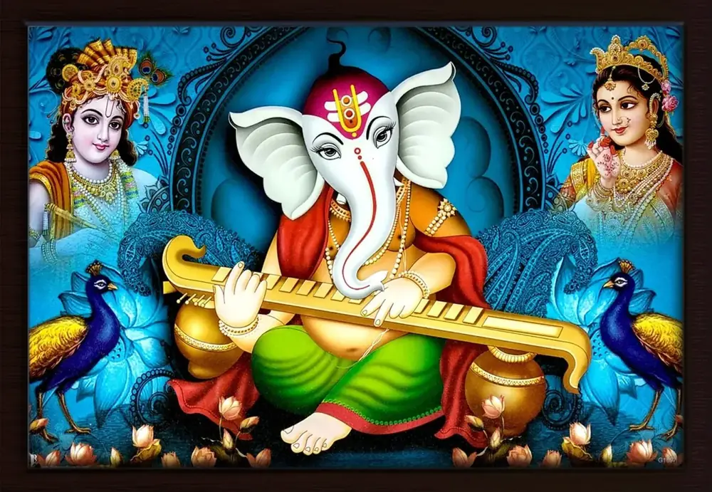 Hindu devotional artwork HIND-48, shown in a lit GRID frame
